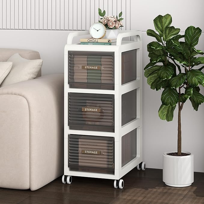 Bathroom Storage with Drawers, 11.8" Wide Wide Slim Storage Cabinet with Wheels for Small Spaces, Narraw Cart for Kitchen Office Bedroom Dinning Room Under Desk, 29.7" Tall