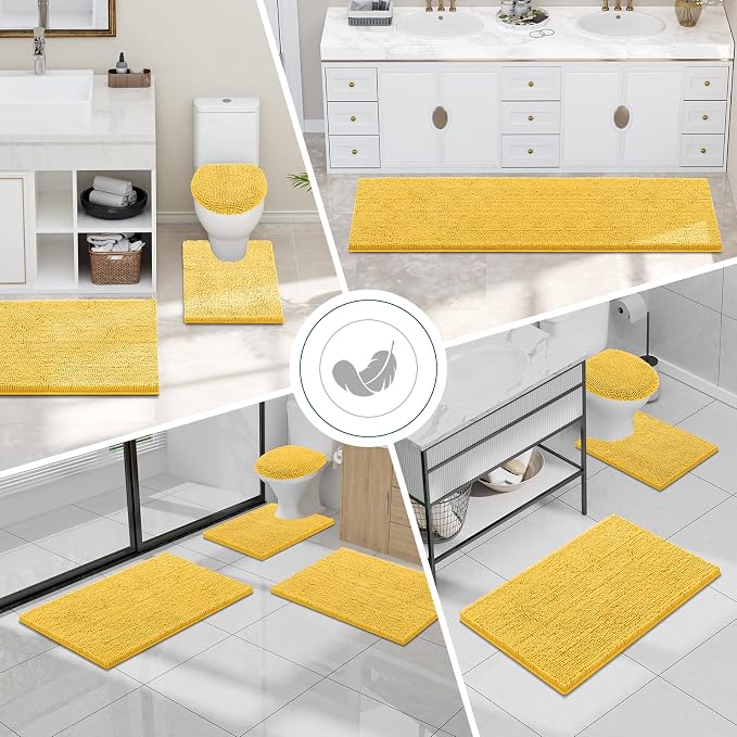 Smiry Luxury Chenille Bathroom Rugs 47x17, Extra Soft and Absorbent Shaggy Bath Mat, Machine Washable, Non-Slip Plush Carpet Runner for Tub, Shower, and Floor, Home Decor Accessories, Yellow