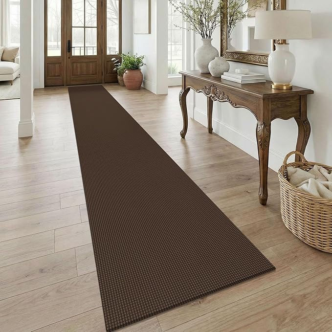KOZYFLY Braided 2.5'x18' Runners Rugs for Hallway, Extra Long Washable Runner Rug, Woven Non Slip Kitchen Runner, Cotton Entryway Rug, Floor Carpet for Entry, Aisle, Hall, Brown/Dark Brown