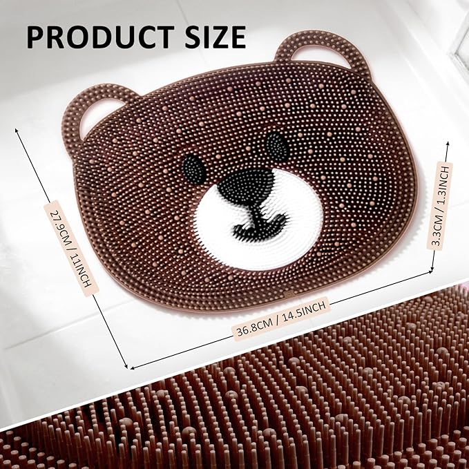 Foot Scrubber for Shower - Silicone Exfoliating Bath Mat with Non-Slip Suction Cups, Dead Skin & Callus Remover for Feet - Men & Women, 14.5" x 11" (Coffee)
