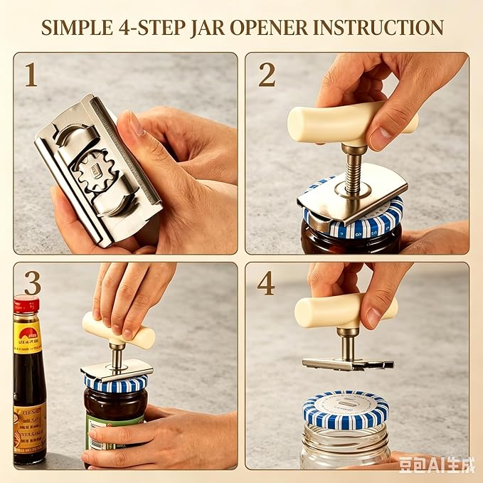 Stainless Steel Can Opener: Multi-Purpose Jar Bottle Opener for Seniors -Adjustable Manual Gripper for Weak Hands, Multi Function Kitchen Utensils for Medium & Large Jars (white)