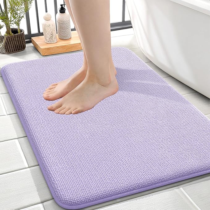 OLANLY Thick Memory Foam Small Bathroom Rugs 24x16, Extra Soft Absorbent Bath Rug, Quick Dry Bath Mats, Non-Slip, Machine Washable Carpet for Bathroom, Tub and Shower, Home Decor Accessories, Lavender