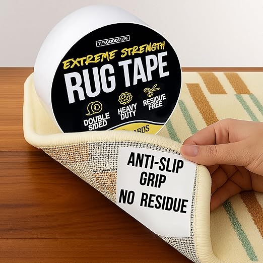 Double Sided Rug Tape [2 Inch x 30 yd] Carpet Tape for Securing Area Rugs to Carpets, Laminate, and Hardwood Floors, Easy to Remove and Restick Without Residue or Damage to Rug or Floor (Pack of 2)
