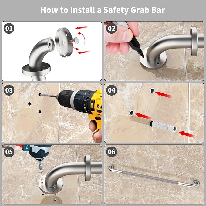 Shower Grab Bar 40 Inch, iHansee Brushed Nickel Bathroom Grab Bar w/Anti-Slip Knurled Grip, Stainless Steel Safety Handicap Bars, Wall Mounted Balance Support Handrail Bath Handle for Senior Elderly