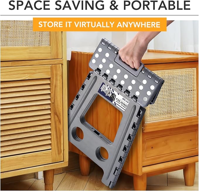 Delxo 16 Inch Folding Step Stool,Foldable Stool for Adults with Safety Lock,Portable Collapsible Plastic Stepstool,Non Slip Folding Stools for Kitchen Bathroom Bedroom Up to 400LBS,(Dark Grey 1PC)