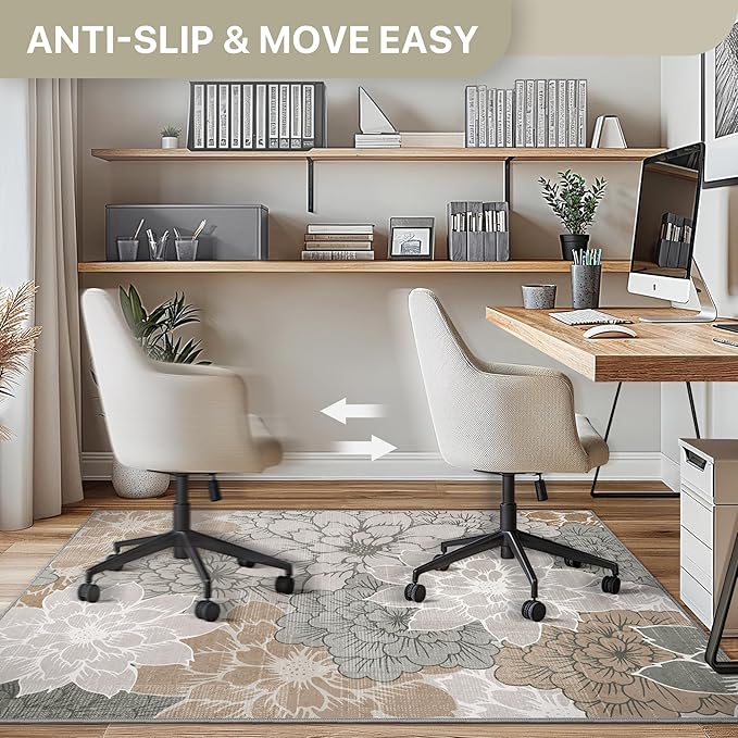 48"x72" Office Chair Mat for Hardwood Tile Floor, Under Desk Carpet Protector for Rolling Computer Chair Mat, Machine Washable Area Rug, Anti-Slip 1/5" Thick Low Pile Thin Vinyl Floor Mat, Taupe Grey