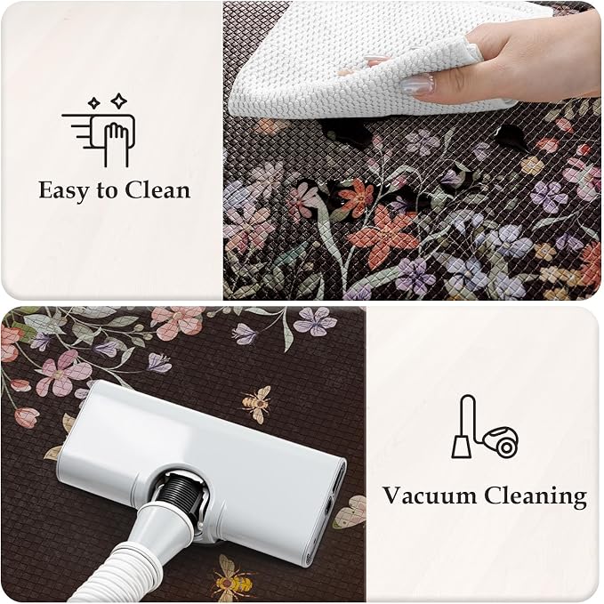 KIMODE Kitchen Anti Fatigue Mats, Farmhouse Kitchen Rugs Sets of 2, Memory Foam Kitchen Mats for Floor, Waterproof Non Skid Standing Mat for Sink Laundry Office Desk Black 20"x47"+20"x32"