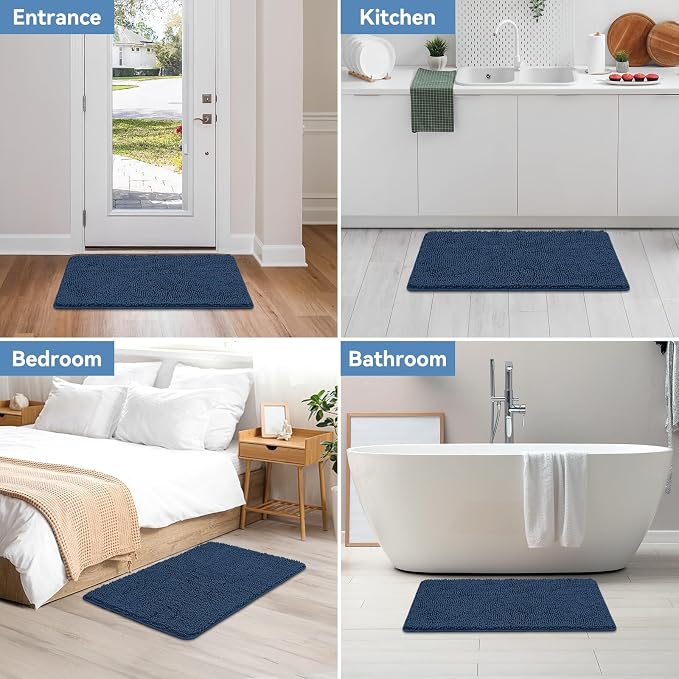 Bcoimo 36x24 Chenille Bath Mat – Non-Slip with Backing Bath Rug Ultra-Absorbent and Machine Washable Bathroom Mat Quick-Dry Design. Ideal for Bathroom Shower and Tub Areas