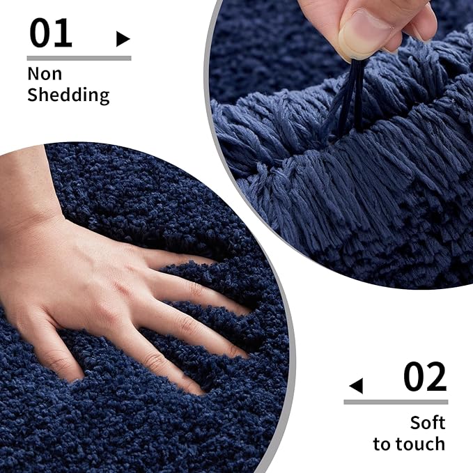 Disolla Navy Bathrom Runner Rug 24x59 - Large Soft Plush Bath Mat, Thick Long Non-Slip Shaggy Floor Mat, Ultra-Absorbent for Master Bathroom Bedroom