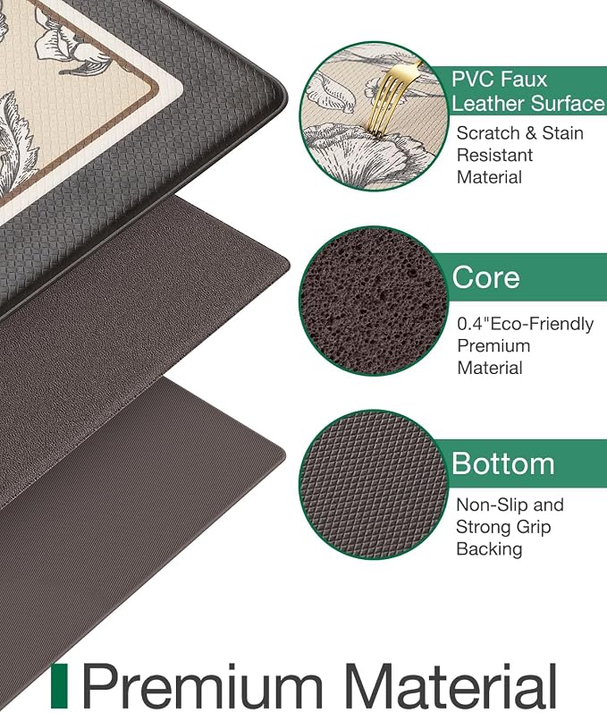 LUMI Anti Fatigue Kitchen Cushioned Mat for Floor, Padded Waterproof Runner for Standing, Stain Resistant Comfort Rugs for Home, Sink, Laundry, 24x87