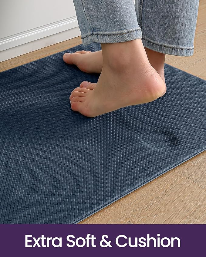 DEXI Kitchen Floor Mats Cushioned Anti Fatigue,17x79,Long Standing Runner Rug Waterproof, Comfort Memory Foam Padded for Front Sink Laundry, Navy