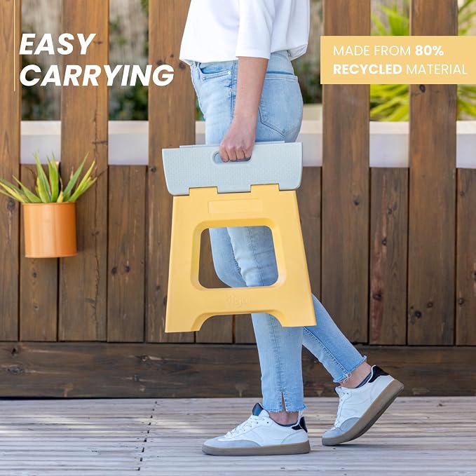 Vigar Compact Folding Step Stool - 12-1/2 Inch Foldable Step Stool for Adults, Lightweight Portable Stool with Handle, Non Slip Step Stool, Space-Saving Stool up to 330 lb - Spring Yellow
