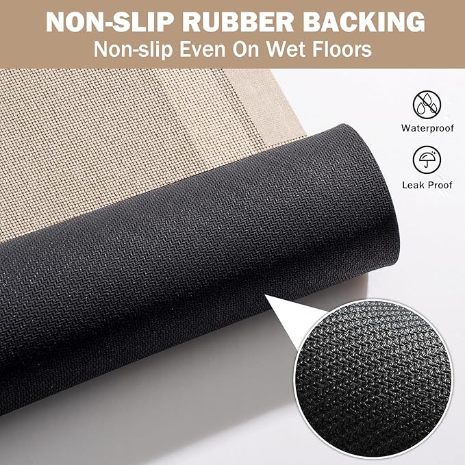 YDKGL Non Slip Long Bathroom Runner Rug Bath Mat, Rubber Backing Ultra Thin Bathroom Rugs Fit Under Door Quick Dry Super Absorbent Washable Shower Mat for Bathtub Sink Floor, Beige 17"x59"