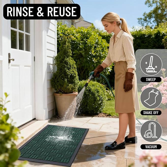 OLANLY Front Door Mat Outside Entrance 59x23, Absorbent, Heavy Duty Sturdy Natural Rubber Doormat Indoor Outdoor, Non-Slip, Stain and Fade Resistant, Low Profile Floor Mat for Entryway, Black Green