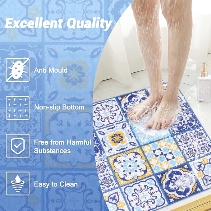 Shower Mat Bathtub Mat Non-Slip, 24x32 Inch, Soft Comfort Bath Mat with Drainage Holes, PVC Loofah Massage Bathmat for Shower, Tub, Bathroom, Wet Areas, Quick Drying