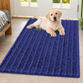 Smiry Dog Door Mat for Muddy Paws 40x32, Absorbent Dirt Trapper, Non-Slip Washable Chenille Entryway Rug for Inside Floor, Navy Blue, Layered Pattern