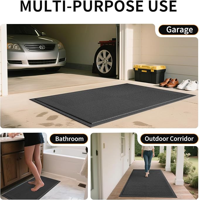 Front Door Mat 24''x71'', Drainage Heavy Duty Dirt Trapping Non-Slip Doormats, Outdoor Rubber Floor Mats, Restaurant Commercial Kitchen Industral Pool Entrance Bar Wet Area, Black