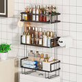 Godboat Bathroom Organizers and Storage, 3-Tier Wall Shelves, Over Toilet Rack with Paper Holder and 2 Hooks, Floating Shelf & Accessories, Gifts for Women, Mom, Mothers Day (Black)