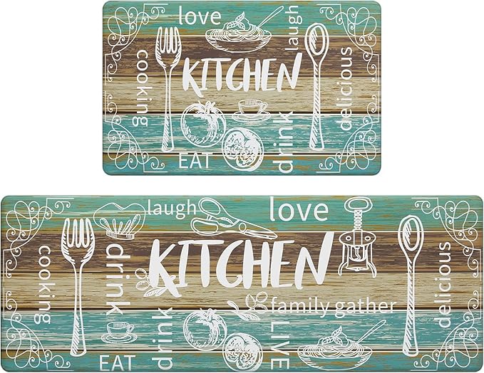 HEBE Kitchen Rugs Set of 2, Cushioned Anti Fatigue Kitchen Mats for Floor, Non Slip Waterproof Comfort Standing Desk Mat Carpet for Sink, Stove, Laundry Room