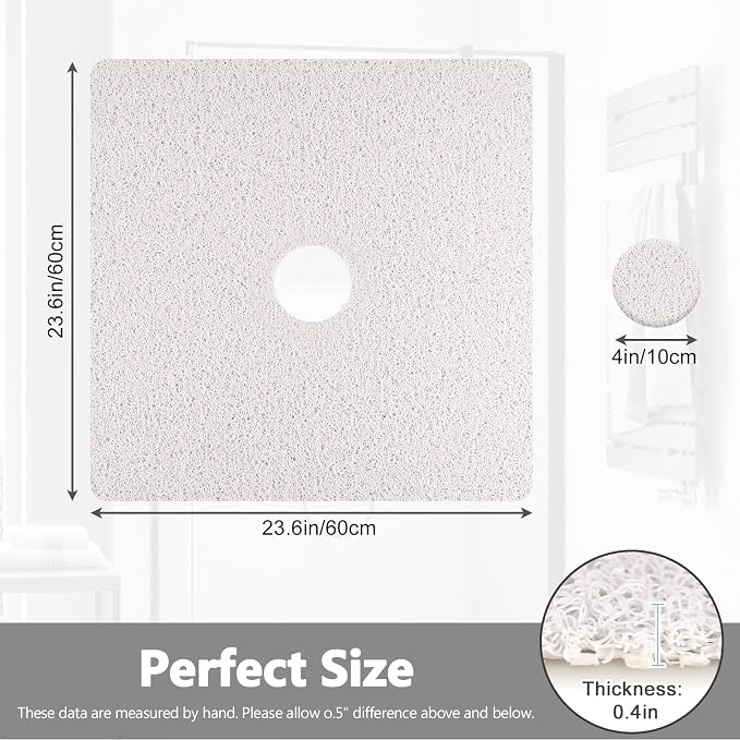 Shower Mat Non Slip: 24 x 24 Inch Square Shower Mats with Drain Hole in Middle - Soft Loofah Quick Drying Matt for Shower Stall