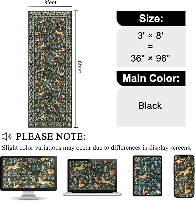 DUKINO 3x8 Washable Runner Rug, Low Pile Animal Print Non Slip Long Runner Rug for Kitchen, Lightweight & Non Shedding Indoor Carpet for Hallway, Kitchen, Entryway, Bathroom, Laundry, Black