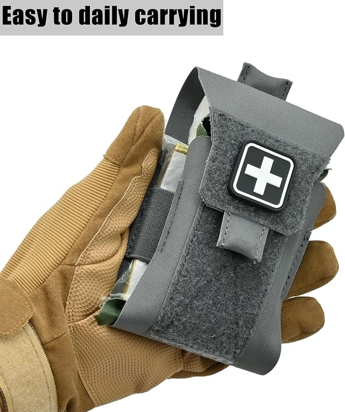 Mini IFAK Pouch, Compact Empty First Aid Organizer with Elastic Loops and Pull Tab, Portable EDC Micro Trauma Pouch for Pocket Backpack and Outdoor Carry