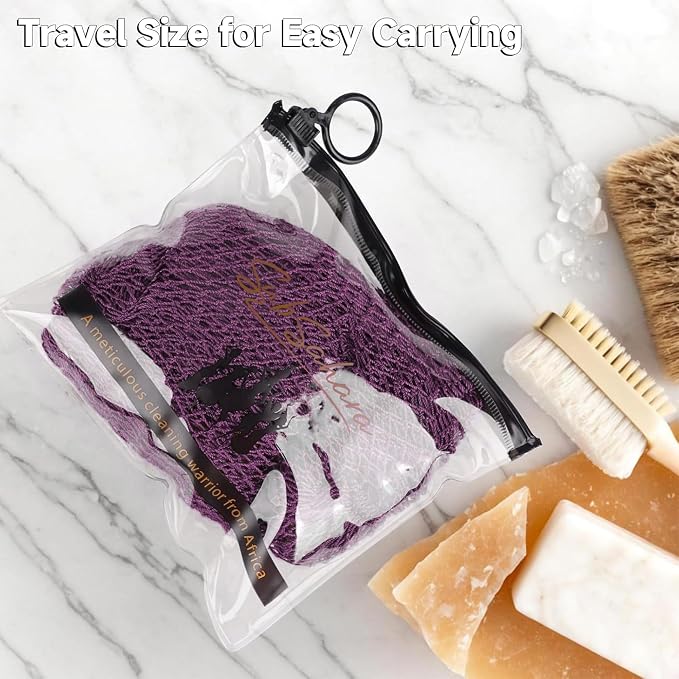 SubSahara Authentic African Net Sponge - 2 Pieces Exfoliating Scrubber for All Skin Types, Bath Sponge for Face & Body, Travel Portable, Durable, Gentle Exfoliation (Berry & Sage Green)