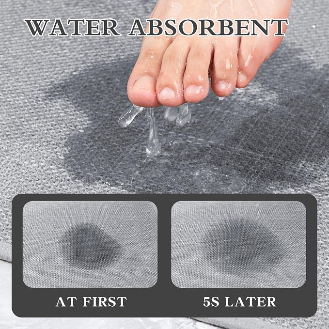 chakme Bathroom Rugs Mat 36x25, Ultra Thin Non Slip Bath Mat Large Quick Dry Absorbent Bath Mat for Bathroom Floor, (Light Grey, 36"x25")