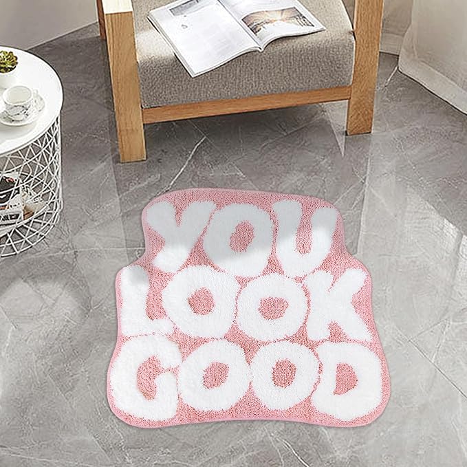 You Look Good Bath Mat Cute Bathroom Rugs, Pink Kitchen Rugs Door Mats Soft & Absorbent Plush Coral Fabric, Cool Funny Indoor Welcome Mats Home Carpets Non-Slip Washable 25”x21”