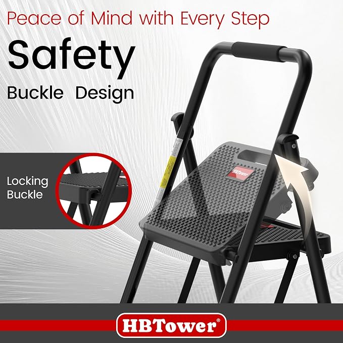 HBTower Step Ladder, Step Stool Foldable for Adults with Wide Anti-Slip Pedal, Lightweight 3 Step Ladders for Home