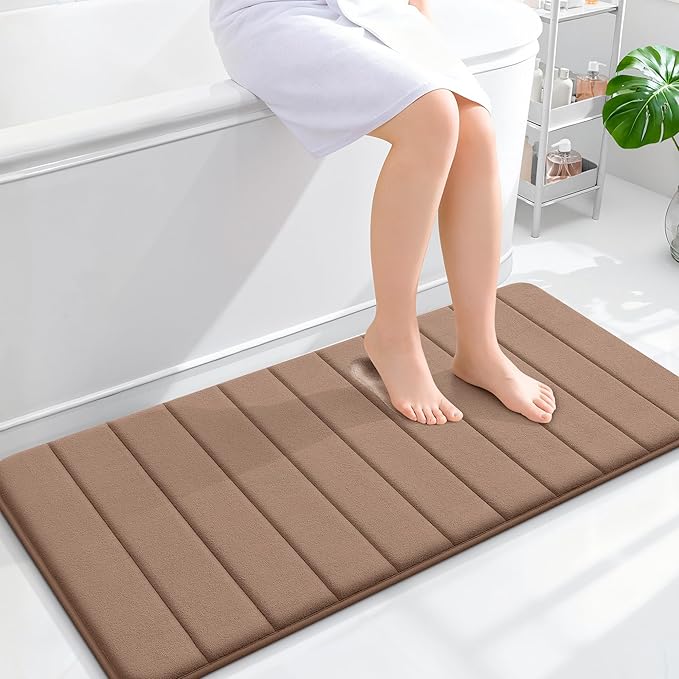 OLANLY Memory Foam Long Bathroom Rugs Runner 44x20, Super Soft Absorbent Bath Mat, Quick Dry, Machine Washable Shower Floor Rugs, Bathmat Carpet, Bathroom Home Decor Accessories, Mocha