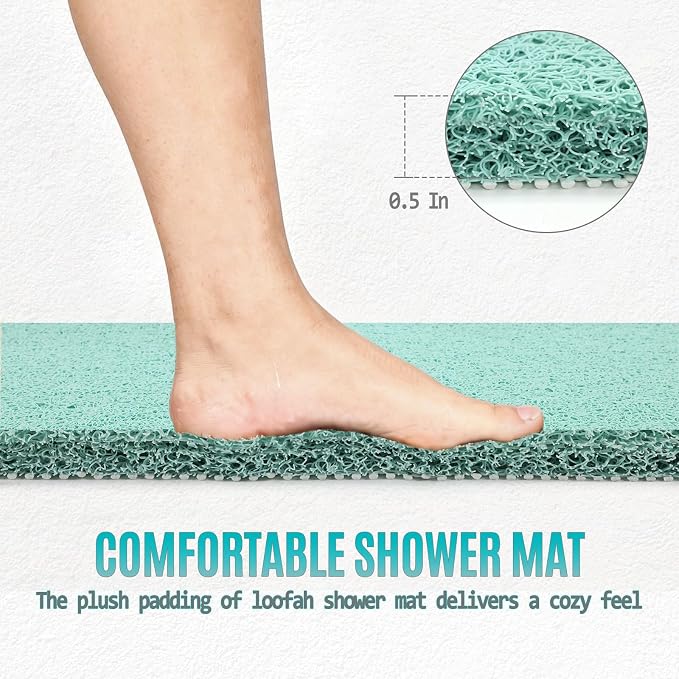 Joyhalo Shower Mat Bathtub Mat Non Slip, Bathmats Non Slip, Quick Drying Foot Scrubber Loofah Mats for Shower, Tub, Bathroom, Home,32x24inch, Aqua
