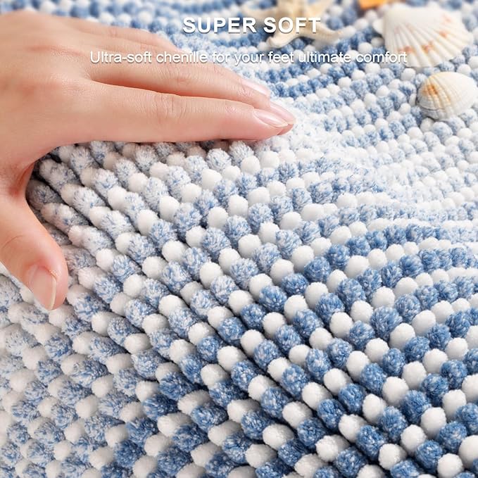 Bathroom Rugs Sets 2 Piece, Toilet Rugs U-Shaped, Contour Bath Mat Set for Bathroom, Soft Absorbent Chenille Bath Carpet, Quickly Dry, Washable (Blue, 32" x 20" + 24" x 20")
