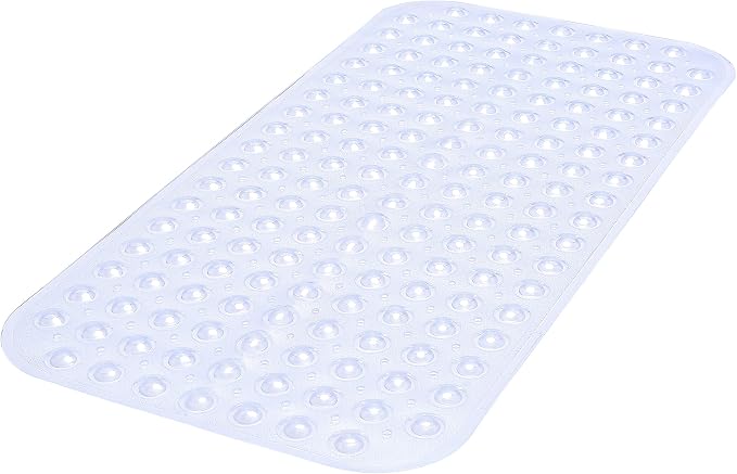 Large Non-Slip Bathtub & Shower Mat 31”x16” (Smooth/Non-Textured Tubs Only) Safe, Clean, Machine-Washable, Superior Grip&Drainage, Vinyl, Transparent Clear