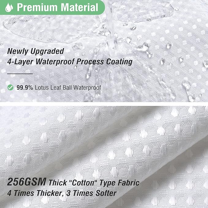 Dynamene Extra Wide Shower Curtain - 180 Inch Wide Waffle Weave Weighted Thick Cloth Bathroom Shower Curtain, Neutral Heavy Duty Hotel Shower Curtain Set with 32 Plastic Hooks,180x72, White