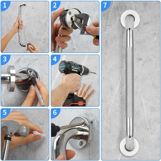 2 PCS Shower Grab Bars for Seniors, 20 Inch Anti Slip Shower Handle, Stainless Steel Bathroom Balance Bar, Safety Hand Rail Support, Assist Bath Handrails for Handicap, Elderly, Pregnant