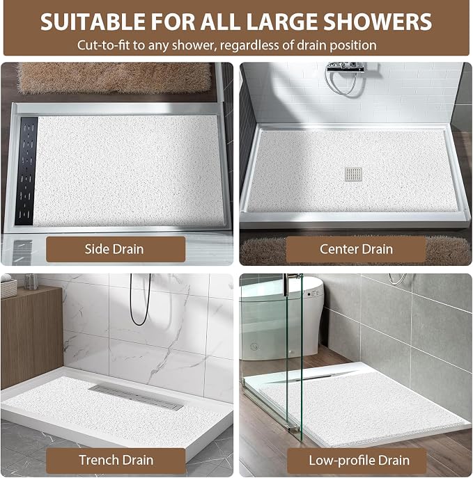 Shower Mat Non Slip: 47.2 x 31.5 Inch Extra Large Shower Mats for Inside Shower with Drain Hole - Soft PVC Loofah Anti Slip Shower Stall Mat for Walk-in Shower and Bathroom, Quick Drying
