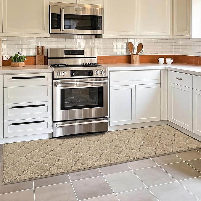 COSY HOMEER Kitchen Rugs 20"x79" Non-Slip Washable Kitchen Mats for Floor Absorbent Kitchen Carpet Soft Rugs for Kitchen,Sink Mat,Entrance,Area Rug,Warm Beige