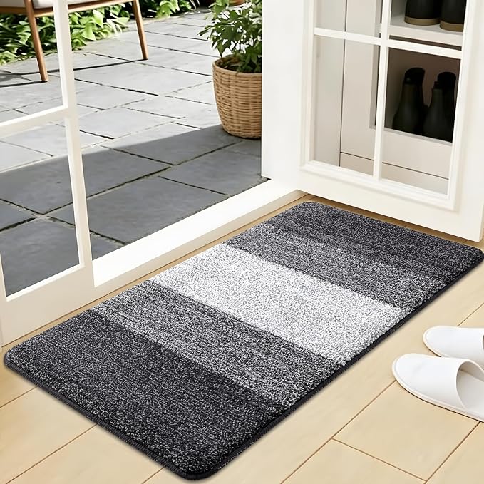 Kitinjoy Indoor Outdoor Door Mat, 40x24 Non-Slip Absorbent Dirt Trapper, Low-Profile Washable Inside Entrance Front Floor Mat, Sturdy Soft Entry Doormats for Entryway, Grey