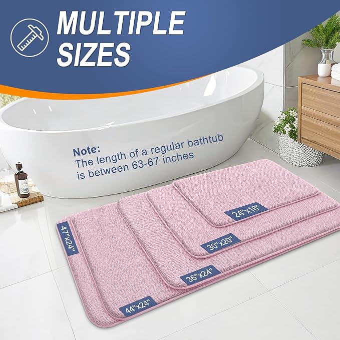 OLANLY Thick Memory Foam Bathroom Runner Rugs 44x24, Extra Soft Absorbent Long Bath Rug, Quick Dry, Non-Slip, Machine Washable Bath Mat for Bathroom, Tub and Shower, Home Decor Accessories, Dusty Rose