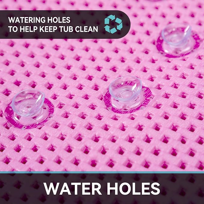 Bathtub Mat Non Slip 36” X 17” Pink Shower Mat Soft Foam Bath Mats for Bathroom Tub, Bathtub Mat with Drain Holes, Suction Cups, Shower Mat Non Slip