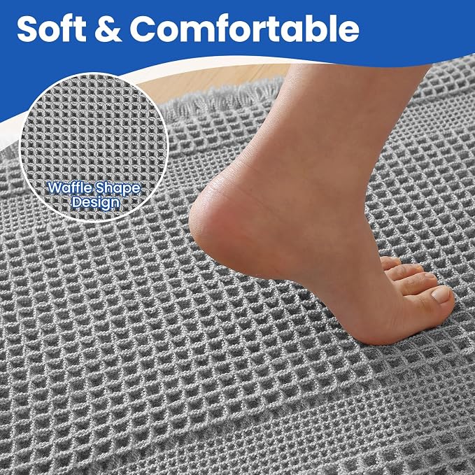 Waffle Bath Mat - Non Slip Bathroom Rugs - Washable Super Absorbent & Quick Dry Bath Mats with Tassels for Hallway Bedroom Laundry Room,24" x 36",Light Gray