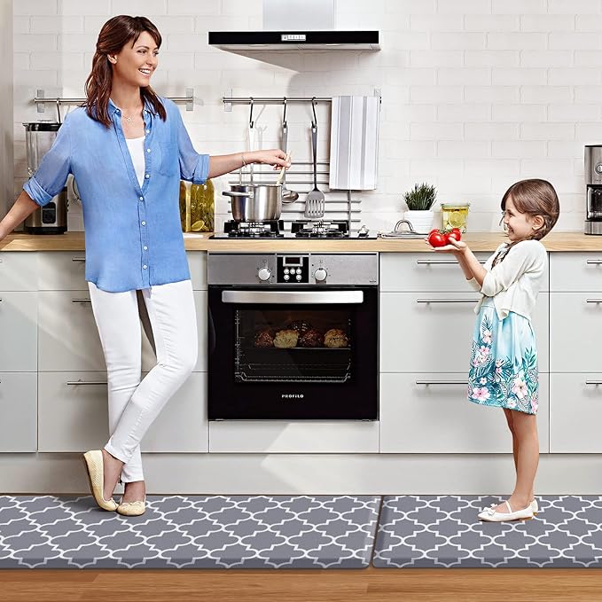 KMAT Mat (2 PCS) 0.47inch Cushioned Anti-Fatigue Rug, Waterproof Non-Skid Rugs Heavy Duty PVC Ergonomic Comfort Standing Mat for Kitchen, Floor Office, Laundry,Grey