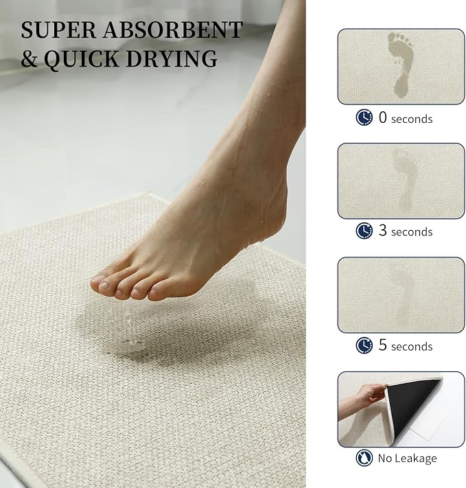 YIHOUSE Beige Bathroom Rugs Sets 2 Piece, Quick Dry Thin Bath Mat with Toilet Rug, Non Slip Absorbent Machine Washable, Bath Rugs for Tub Sink Home Decor (17"x24" + 17.5"x24" U-Shaped)