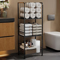 Towel Rack Free Standing 3-Tier M-Shaped Detachable Dividers, Durable Metal Holder, Pool Towel Rack, Space-Saving Towel Storage Organizer, Modern Bath Towel Shelf for Home, Poolside, Black