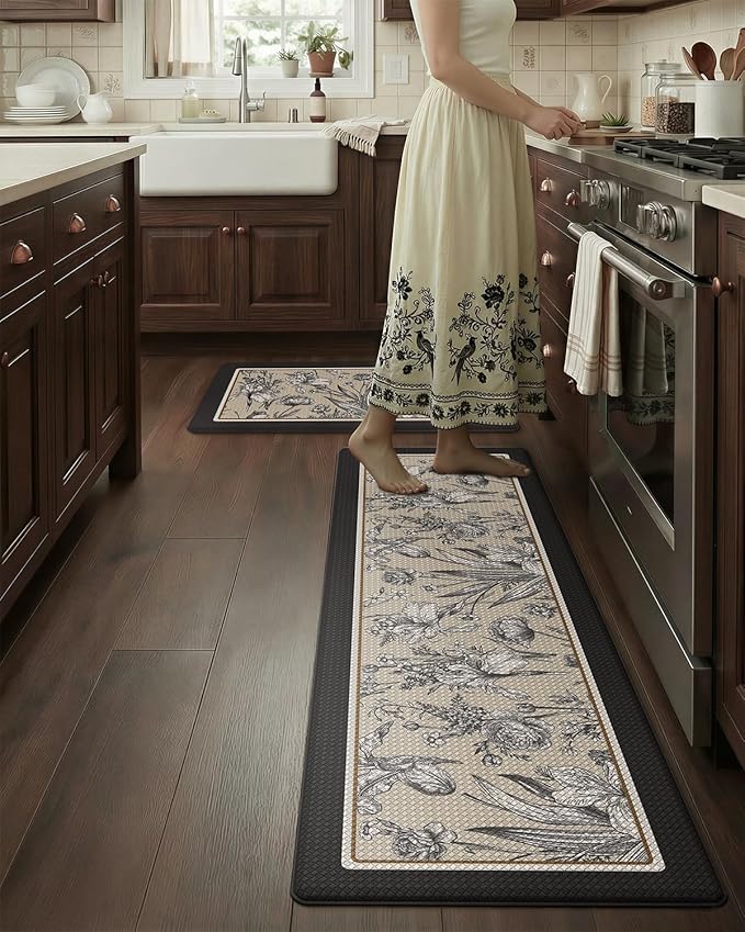 LUMI Anti-Fatigue Kitchen Floor Mats Set of 2,Cushioned Comfort Standing Rug Waterproof 2PCS, Non-Slip Ergonomic Foam Runner for Sink, Laundry, Office & Home,17x29+17x59,
