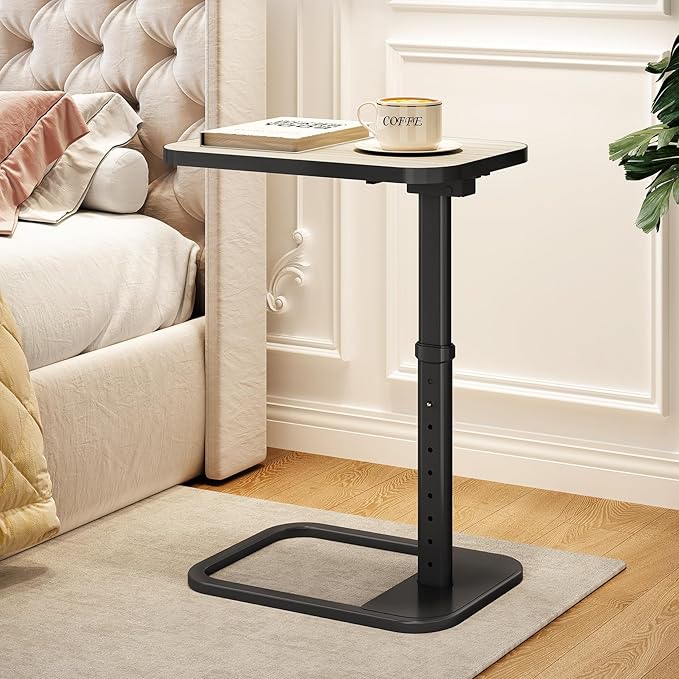 Driftwood Grey TV Tray Table, Adjustable Height & Rounded Metal Corners, Snack Table for Couch, Sofa, Bed, Chair, Living Room, C Shaped End Side Table for Eating, Dinner or Laptop, Small Spaces