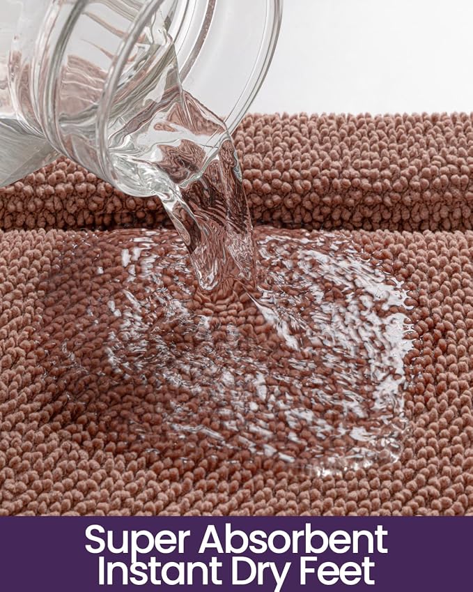 DEXI Memory Foam Bath Mat 32x20, Soft Absorbent Chenille Bathroom Rug, Non Slip Quick Dry Bath Mats for Bathroom, Thick Plush Floor Carpet for Tub Shower, Sink, Shrimp Red