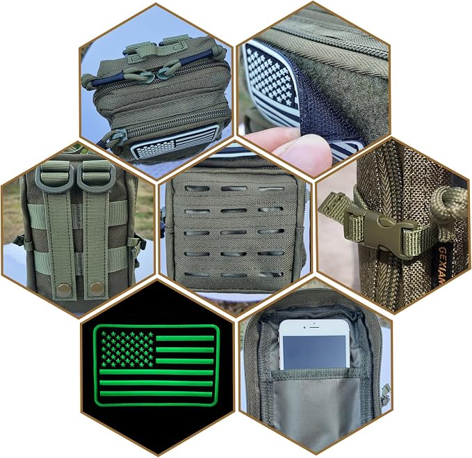 2 Pack Tactical Molle Utility Pouchs,Mini Belt Pouch EDC Pouch Tactical Phone Pouches Outdoor Admin Tool Pouch Medical EDC IFAK Pack with US Flag Patch