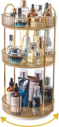 Asayuee 360 Rotating Makeup Organizer for Vanity,3 Tier Large Capacity Vanity Storage,Skincare Perfume Spinning Organizer,Bathroom Cosmetics Storage Makeup Stand Organizer (Gold-3 Tier)
